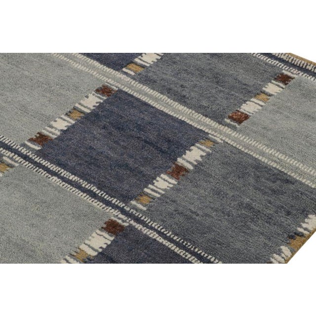 Mid-Century Modern Rug & Kilim’s “High” Scandinavian Style Rug With Blue Geometric Patterns For Sale - Image 3 of 7