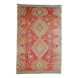 Wool Kilim Rug with Traditional Geometric Patterns For Sale