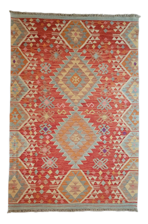 Wool Kilim Rug with Traditional Geometric Patterns
