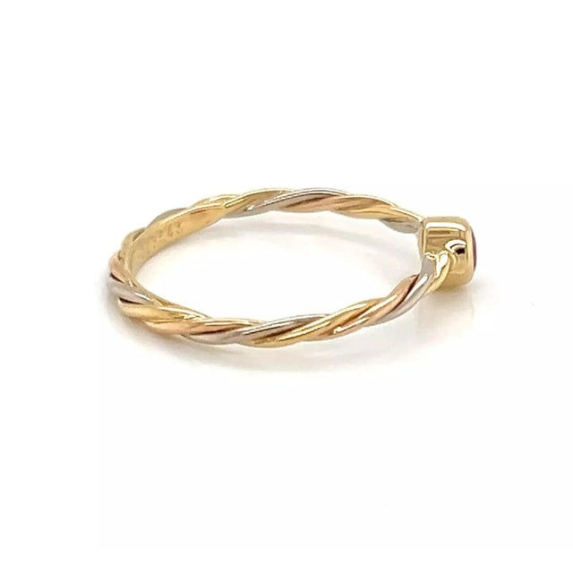 Contemporary Cartier Trinity Ruby 18k Tricolor Gold Twisted Wire Band Ring - Size 5 For Sale - Image 3 of 6