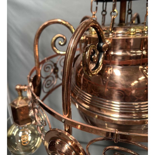 Art Nouveau Copper Light Chandelier, 1920s For Sale - Image 6 of 10