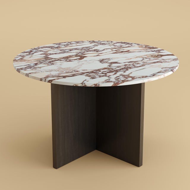 Round Dining Table in White Arabescato Vagli Marble and Smoked Oak by Lebanto For Sale - Image 4 of 4