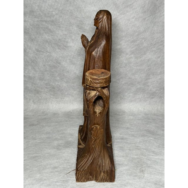 Brown Religious Wooden Sculpture with Candle Holder, 1950s For Sale - Image 8 of 11