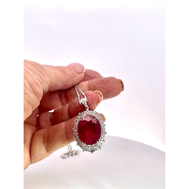 Huge Ruby Faceted 17.59 Carats W/ 2.21 Diamond Surround For Sale - Image 12 of 12