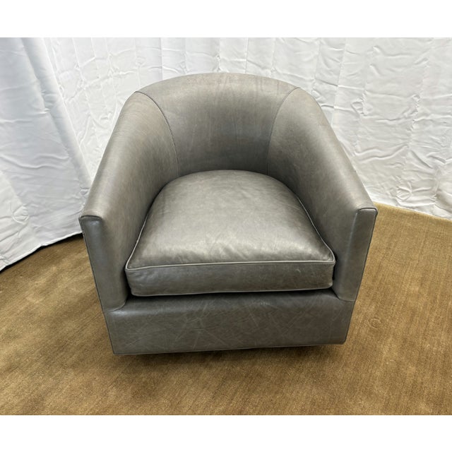 Contemporary Rh Reginald Leather Swivel Chair Berkshire Leather in Pewter | Bronze For Sale - Image 3 of 18