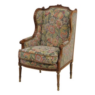 Antique French Style Needlepoint Wing Chair For Sale