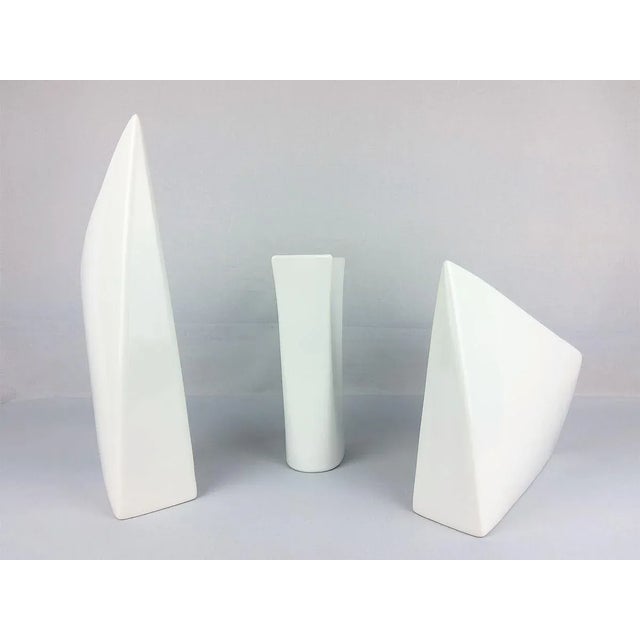 Vintage White Ceramic Vases, Set of 3 For Sale - Image 4 of 9