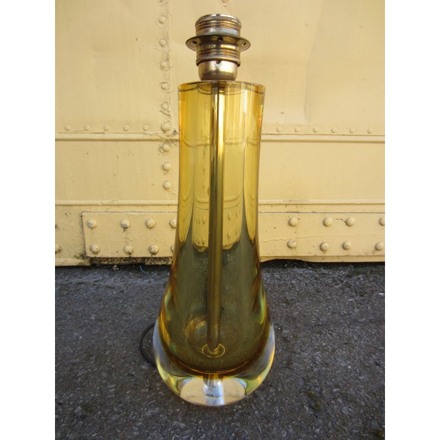 Vintage Solid Amber Glass Table Lamp With Shade | Chairish