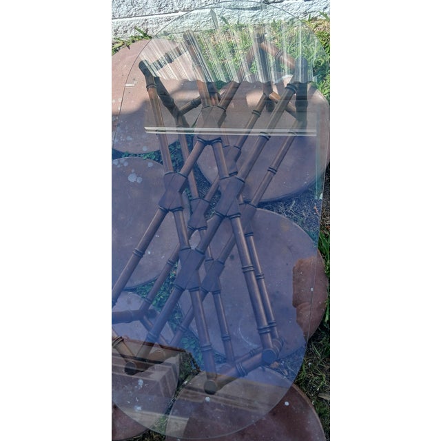 Chinoiserie 1960s Hollywood Regency Chinoiserie Faux Bamboo Glass Top Coffee Tableee For Sale - Image 3 of 12