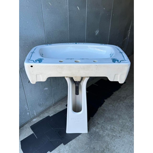 Porcelaine De Paris France Hand-Painted Pedestal Sherle Wagner Sink For Sale - Image 10 of 18