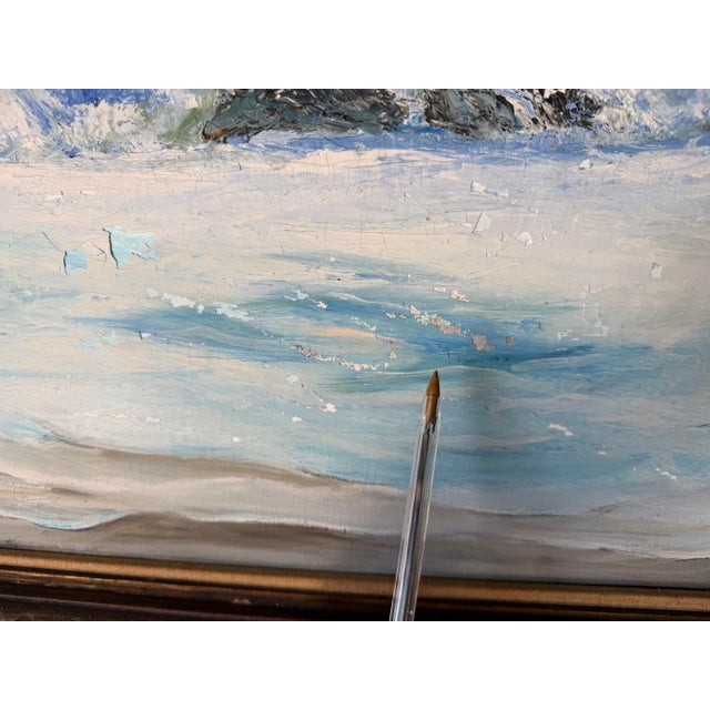 Blue 1970’s Liz Lemons Impressionist Coastal Landscape Oil on Canvas, Framed For Sale - Image 8 of 12