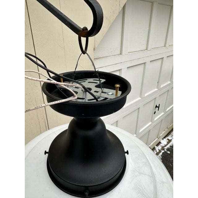 Vintage Large Schoolhouse Globe With Dark Brass Flushmount Ceiling Fixture For Sale In New York - Image 6 of 6