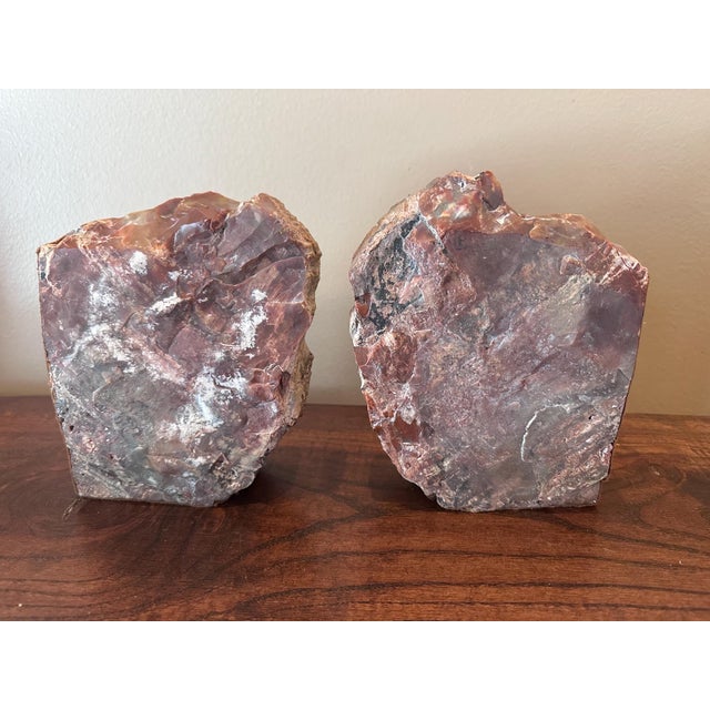 Red Large Vintage Petrified Wood Symmetrical Bookends With Reds, Browns, Whites, Grays For Sale - Image 8 of 10