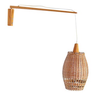 Mid-Century Czechoslovakian Wicker Wall Lamp from Elektroinstala, 1970s For Sale