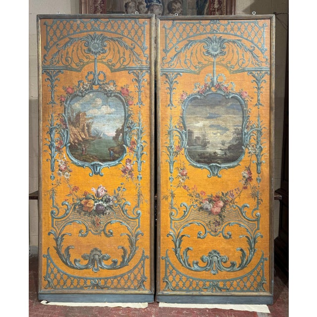 Early 19th Century Pair of Large 19th Century Hand Painted Wall Panels on Canvas in Gilt Frames For Sale - Image 5 of 12