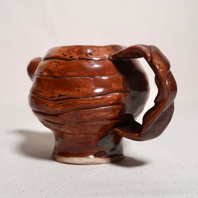 Vintage Brutalist Wabi Sabi Sculptural Studio Pottery Red and Black Glaze Ceramic Vessel For Sale - Image 10 of 17