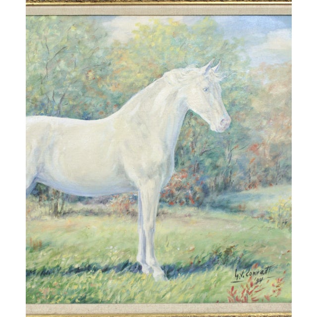 1950s Vintage 1954 Impressionist Painting Portrait of White Horse Signed g.v. Conradt For Sale - Image 5 of 8