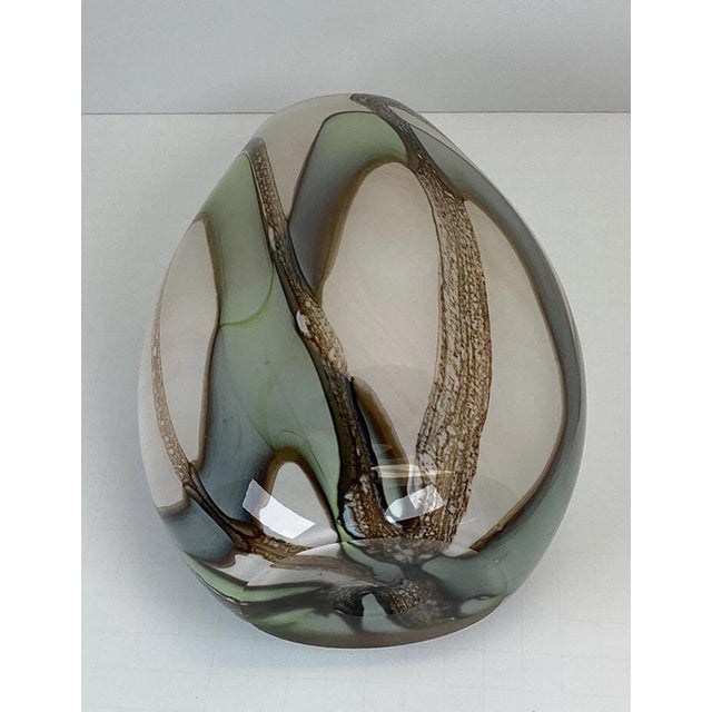 Modern Hand-Blown Art Glass Vase, Cream Green & Brown Modern Design For Sale - Image 3 of 10