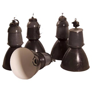 Enamel Factory Lamps from EFC, 1950s, Set of 5 For Sale