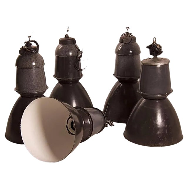 Enamel Factory Lamps from EFC, 1950s, Set of 5 For Sale