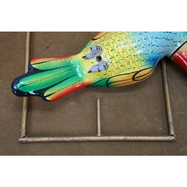 Mexican Folk Art Paper Mache Boho Hanging Toucan Parrot Bird Sculpture 13" For Sale - Image 13 of 15