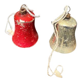 Pair of Vintage Mercury Glass Bell Christmas Ornaments For Sale