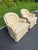 Mid-Century Modern Pair of Tufted Button Back Swivel Chairs in a Cream Color With Brown Piping For Sale - Image 3 of 18