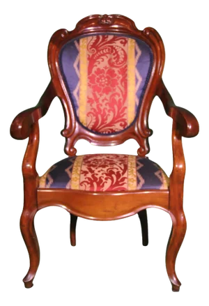 Louis XV Rococo Style Armchair in Carved Wood and Damask Upholstery, 1850s