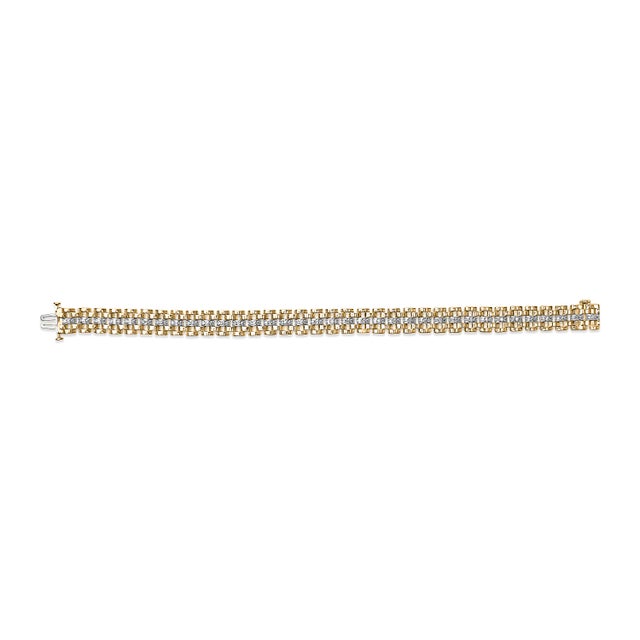 Contemporary Men's 14K Yellow Gold Plated .925 Sterling Silver 1.0 Cttw Diamond Geometric Link Bracelet For Sale - Image 3 of 5