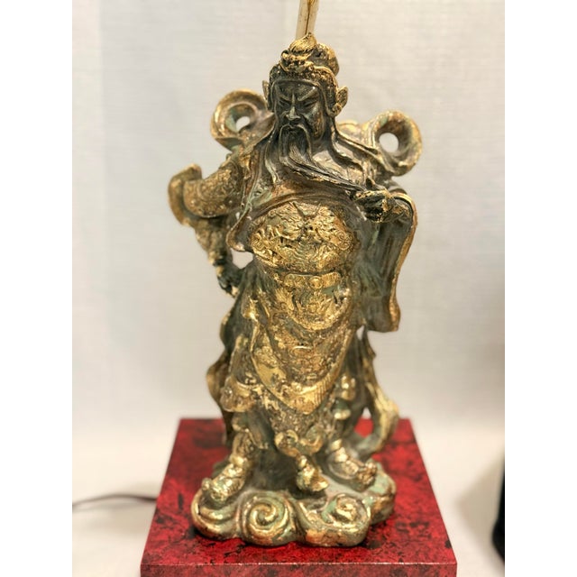 Wood Vintage Tony Duquette Style Bespoke Parcel Gilt Guan Yu Table Lamp by Turtle & Crane -Newly Painted For Sale - Image 7 of 16