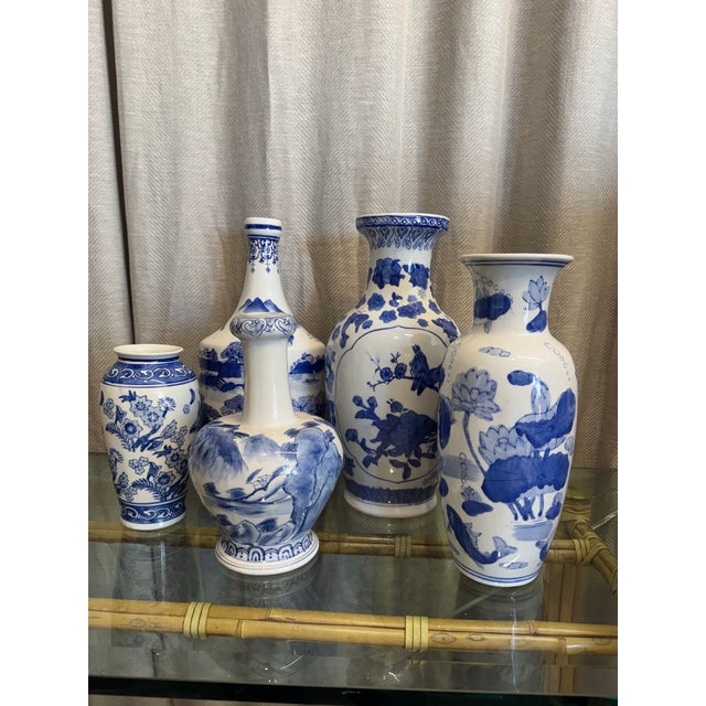 Gorgeous collection of five, assorted shape and motifs, Palm Beach estate sale find, blue and white Chinoiserie Export...