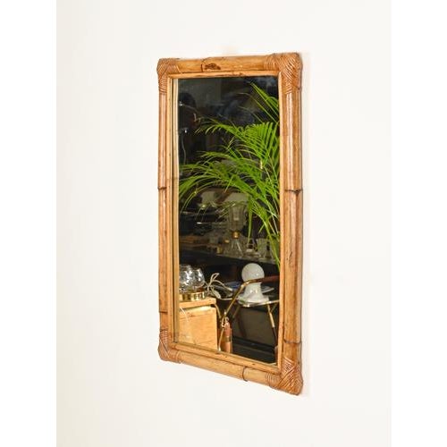 Mid-Century Italian Rectangular Mirror in Bamboo and Rattan, Italy, 1970s For Sale - Image 3 of 11