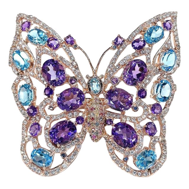 Bochic "Capri" Amethyst & Blue Topaz Butterfly Ring Set In 18K Gold & Silver For Sale