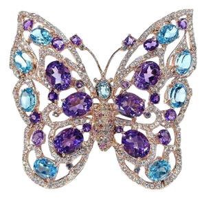 Bochic "Capri" Amethyst & Blue Topaz Butterfly Ring Set In 18K Gold & Silver