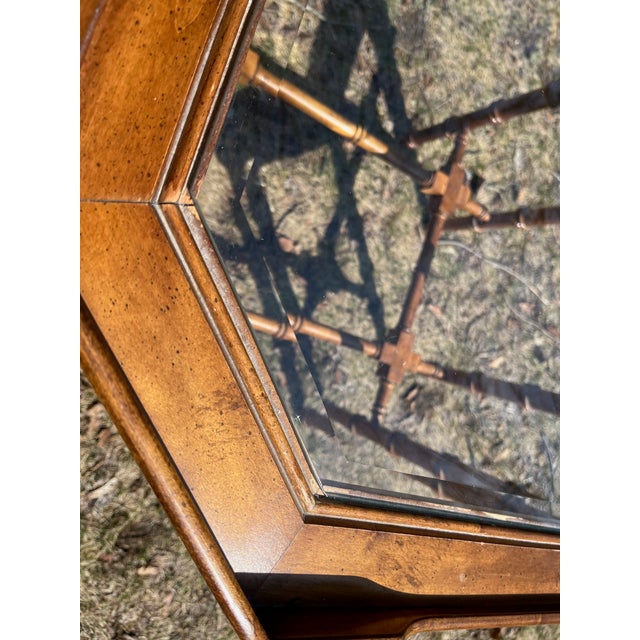 Lane Furniture Lane Furniture Accent Table Maple Wood Octagon Beveled Glass Top Faux Bamboo For Sale - Image 4 of 7