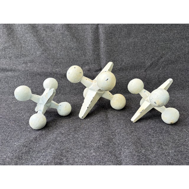 1990s Off White Cast Iron Jacks Set of 3 Decorative Objects For Sale - Image 9 of 17