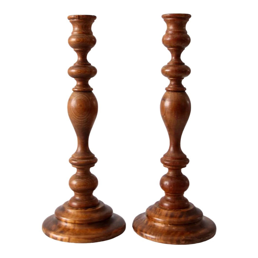 Vintage Wooden Candlestick Holders Pair Chairish