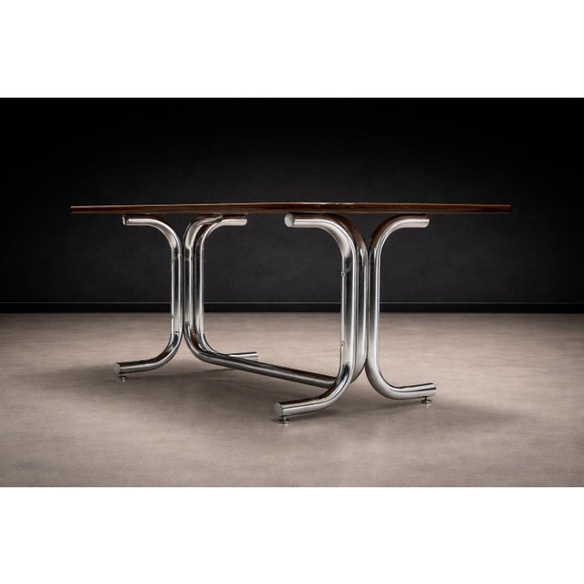Geraldo de Barros “Torm” Conference Dining Table in Chrome & Brazilian Rosewood (Jacaranda), Brazil, 1970s – Lot 7 For Sale - Image 9 of 17