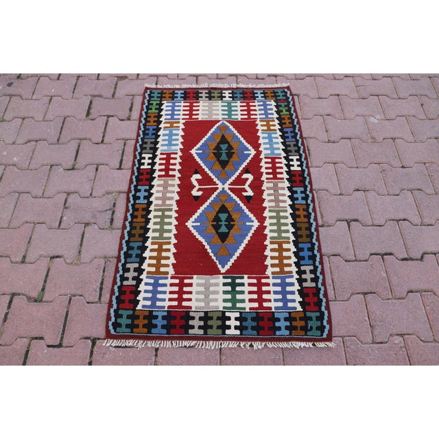 1970s Geometric Oushak Hand Knotted Luxury Wool Kilim Rug For Sale - Image 9 of 9
