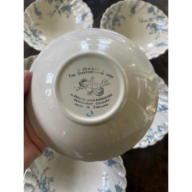 Early 20th Century Blue and Black Staffordshire Forget Me Not 6 3/8” Bowls - Set of Eight (8) For Sale In Chicago - Image 6 of 7