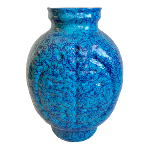 Vintage Volcanic Glazed Pottery Vase in Mottled Turquoise