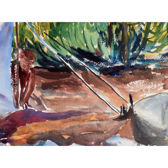 Paper Staking a Tent, Modernist Landscape in Watercolor on Paper by Lucile Marie Johnston For Sale - Image 7 of 8
