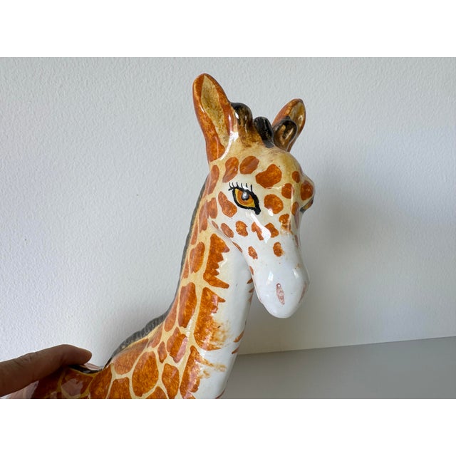 Orange Vintage Handmade and Hand-Painted Ceramic Giraffe Figurine For Sale - Image 8 of 11