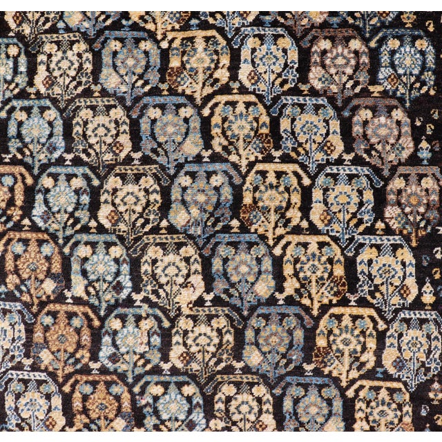 Early 20th Century Colorful Blue Antique Persian Hamadan Rug With All-Over Tribal Motifs 4'0 X 5'5 For Sale - Image 5 of 11