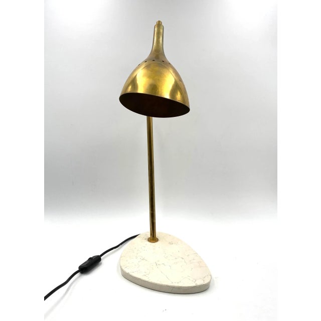 1970s Golden Brass Table or Desk Lamp with Carrara Marble Base, Italy, 1980s For Sale - Image 5 of 18