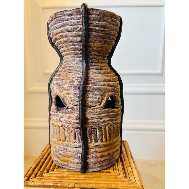 1970s Vintage Signed Coiled Terracotta Vase With Piercings and Glazed Brown Accents For Sale - Image 5 of 13