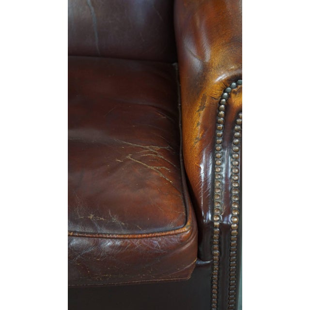 English Dark Leather Wing Chair For Sale - Image 9 of 13