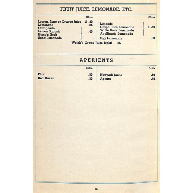 [16] pp. 1938 9" x 6" Brewer Cantelmo Co. Leather folio w/ string-tied beverage menu