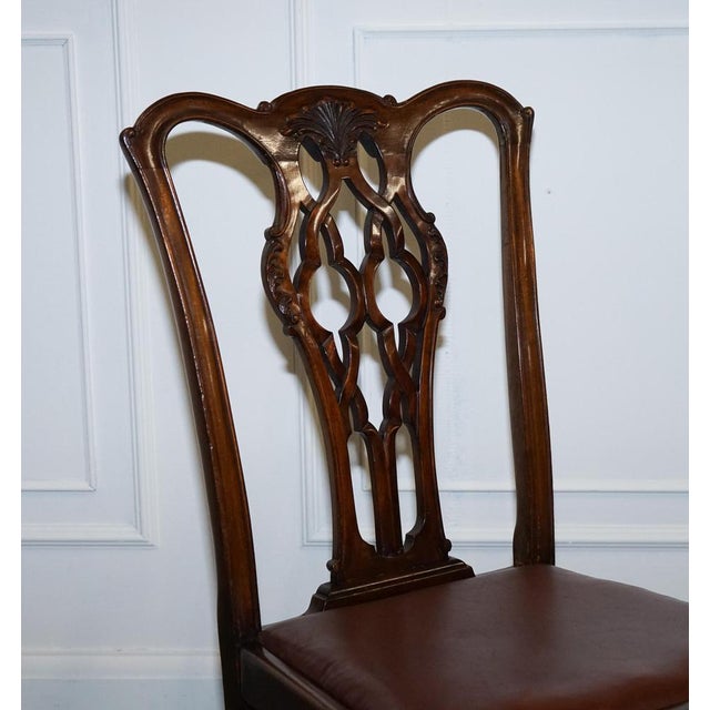 James Phillips Chippendale Claw & Ball Side Dining Desk Leather Chairs, 1890s For Sale - Image 14 of 18