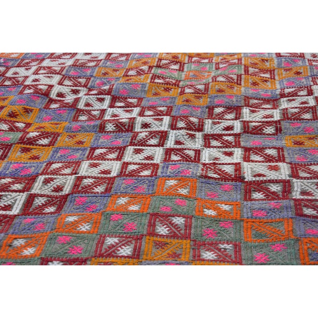1960s Turkish Flatweave Ikat Design Geometric Kilim Rug For Sale - Image 10 of 11